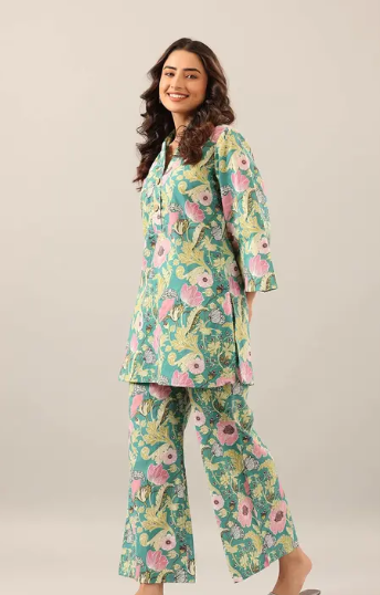 Women's Trendy Printed Cotton Blend Straight CO-ORD SET PISTA - Image 4
