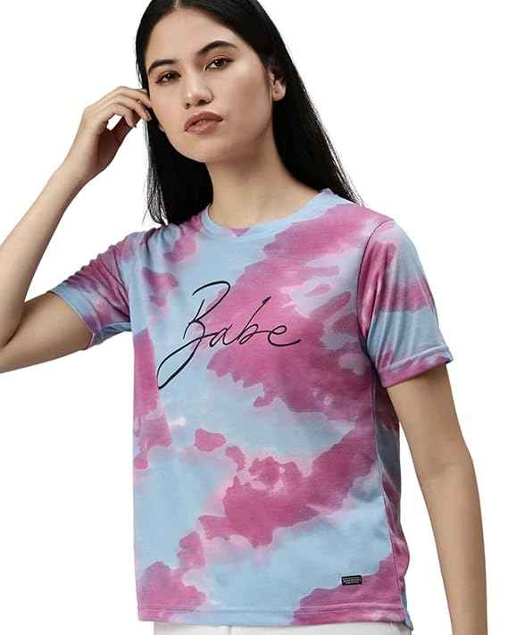 Tie-dye Stylish & Comfortable Multicolour Typographic Print Cotton Round-Neck Regular fit T-Shirt for Women & Girls