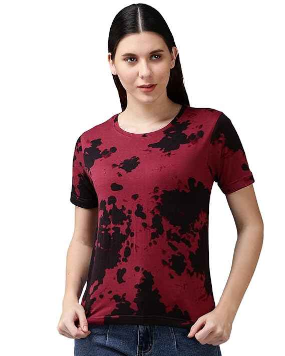 Cotton Blend Tie & Dye Round Neck Half Sleeve Regular Fit Printed T-Shirt for Women & Girls