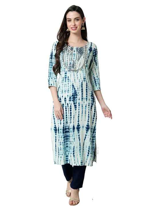 Tie & Dye Embroidered Straight Kurta