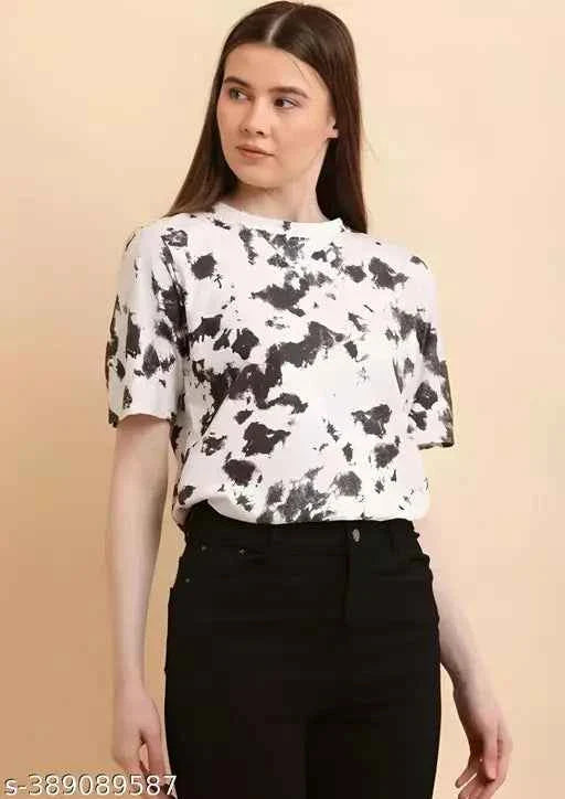 Premium & Budget-Friendly biowashed printed Cotton Round Neck T-Shirt half sleeve tie and dye for Women's & Girls