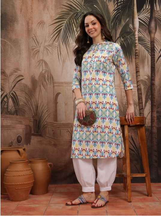 Sangria Ethnic Motifs Print Band Collar Kurta with Salwar