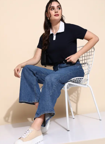 Women Solid Polo Neck Cotton Blend Multicolor T-Shirt