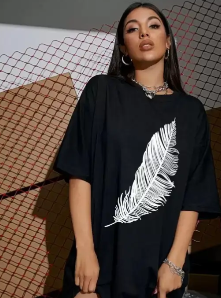 Women Printed Round Neck Cotton Blend Black T-Shirt