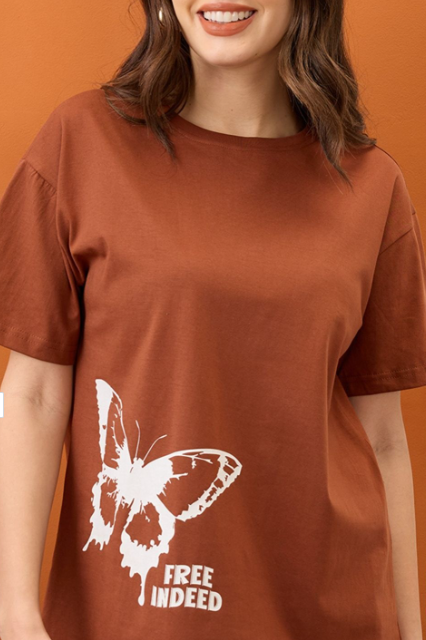 Mast & Harbour Women Graphic Printed Round Neck Cotton Oversized T-shirt