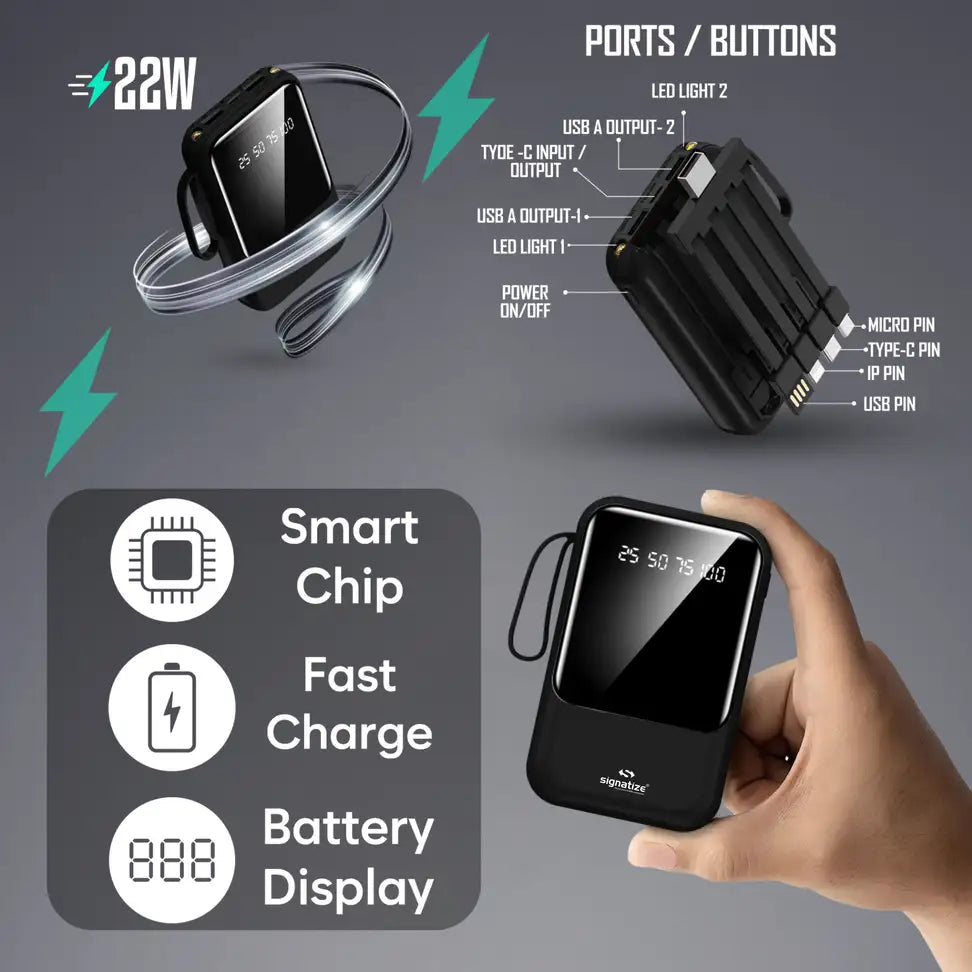 SIGNATIZE 10000 mAh Power Bank (22 W, Fast Charging) (Black, Lithium Polymer)