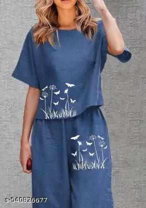 Korean Style Printed Summer Wear Coord set | Top Bottom Set | Printed | Oversize Top | Tunic Set - Image 2