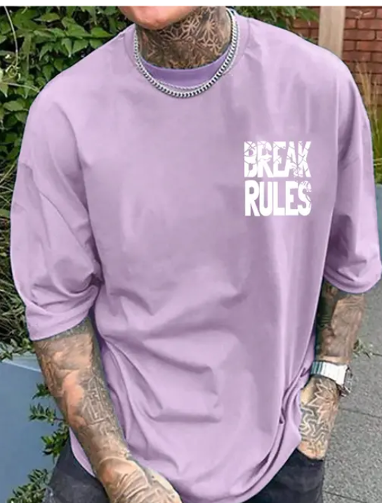 Mens Oversized Lavander Break rules Cotton graphic printed half Sleeve t shirt