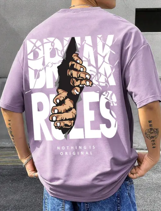 Mens Oversized Lavander Break rules Cotton graphic printed half Sleeve t shirt - Image 2