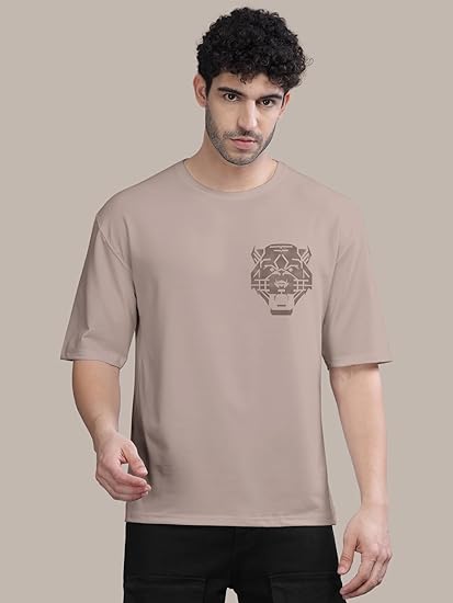 BULLMER Black Trendy Front and Back Printed oversized Round Neck T-shirt for men