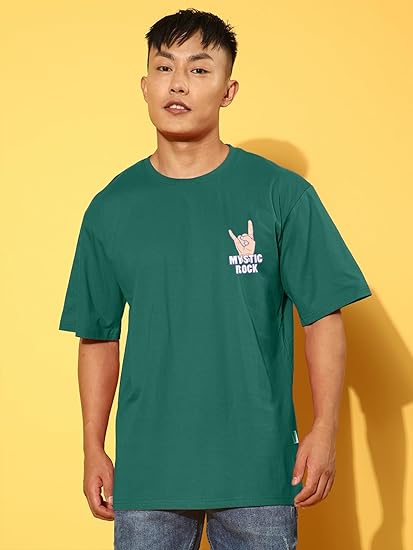 Veirdo® Pure Cotton Oversized Baggy Fit Drop Shoulder Stylish and Latest Graphic Printed Round Neck Half Sleeves T-Shirt for Men (Available Color Options: Black, Green, Royal Blue, Lilac & Sky Blue)