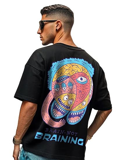 Veirdo®_Pure Cotton Oversized Loose Baggy Fit Round Neck Half Sleeve Cool Graphic Printed T-Shirt for Men & Boys (Sizes: S to 2XL) (OS_100_BRNBRNG) - Image 2