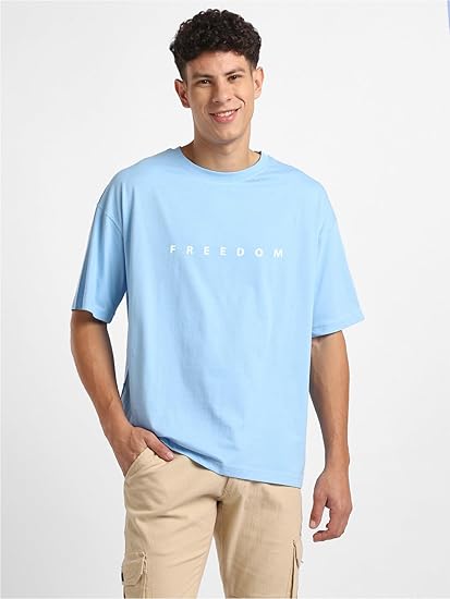 NOBERO Men&#39;s Oversized Printed T-Shirt | Cotton | Baggy Fit | Half Sleeves | Round Neck | T-Shirt for Men