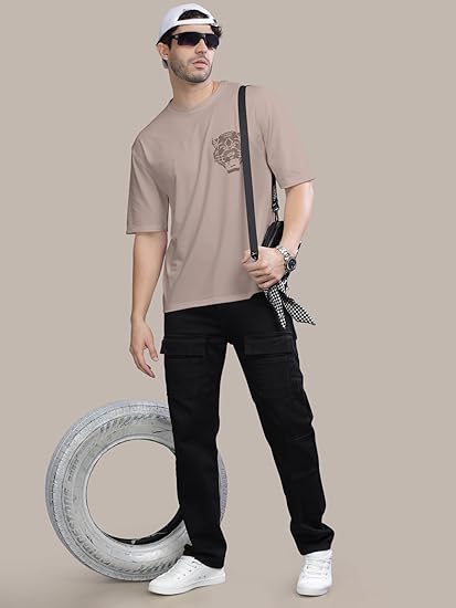 BULLMER Black Trendy Front and Back Printed oversized Round Neck T-shirt for men - Image 3