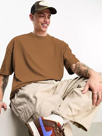 CHKOKKO Men&#39;s Polyester Oversized Fit T-Shirt - Image 3
