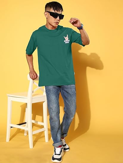 Veirdo® Pure Cotton Oversized Baggy Fit Drop Shoulder Stylish and Latest Graphic Printed Round Neck Half Sleeves T-Shirt for Men (Available Color Options: Black, Green, Royal Blue, Lilac & Sky Blue) - Image 3