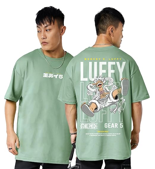 Darkbuck® Anime Luffy Gear 5 Graphic Oversized T Shirt for Men and Women Drop Shoulder Loose Baggy Fit Unisex Pure Cotton T-Shirt - Image 3