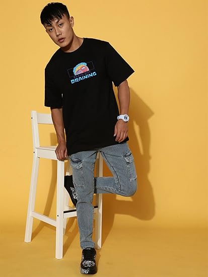 Veirdo®_Pure Cotton Oversized Loose Baggy Fit Round Neck Half Sleeve Cool Graphic Printed T-Shirt for Men & Boys (Sizes: S to 2XL) (OS_100_BRNBRNG) - Image 3