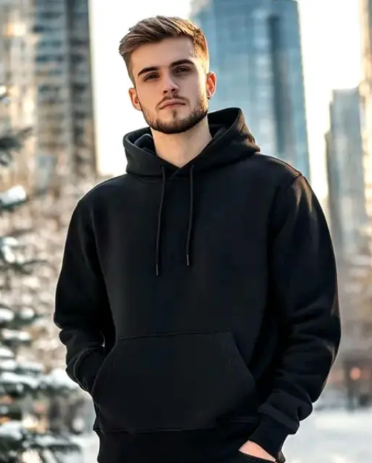 MEN&#39;S BLACK CASUAL HOODEIS