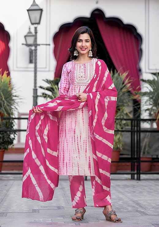 Designer Straight Fit Cotton Printed and Embellished Kurta Set with Trouser Pant and Dupatta