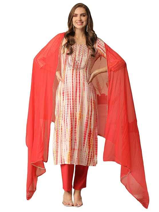 Rayon Blend Straight Printed Kurta with Pant & Dupatta