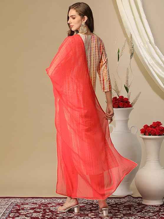 Rayon Blend Straight Printed Kurta with Pant & Dupatta