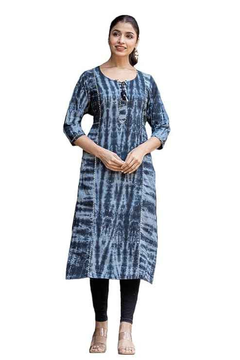Pure Cotton Regular Fit Kurta | Stylish & Comfortable Calf Length Straight Kurta for Women and Girls | Round Neck 3/4 Sleeves Kurti for Daily and Casual Wear