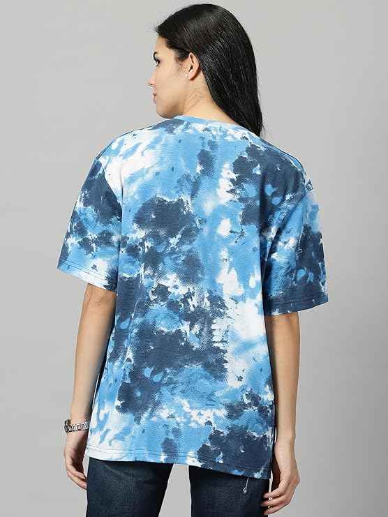 Oversized Half Sleeves 100% Cotton Round Neck Tie-Dye T-Shirt for Womens/Girls