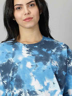 Oversized Half Sleeves 100% Cotton Round Neck Tie-Dye T-Shirt for Womens/Girls