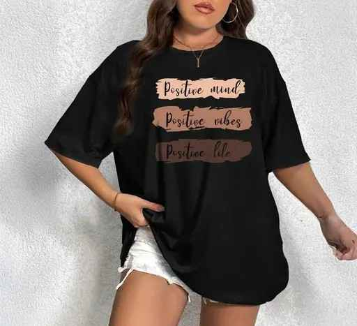 Women Oversized Dropshoulder Black Positive Graphic Printed T-shirt