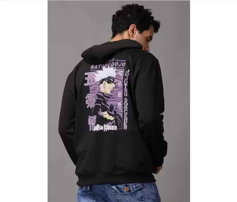 Oversized Back Printed Hooded Neck Anime Hoodies for Men | Black