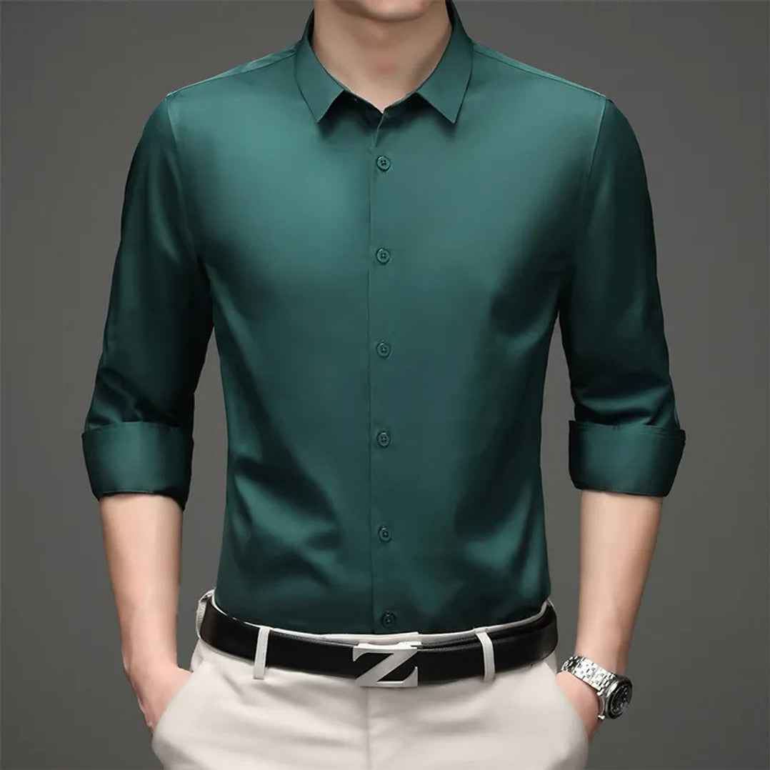 Mens Regular Fit Forest Green Solid Cut Away Party shirt
