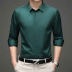 Mens Regular Fit Forest Green Solid Cut Away Party shirt