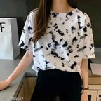 Premium & Budget-Friendly biowashed printed Cotton Round Neck T-Shirt half sleeve tie and dye for Women&#39;s & Girls