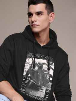 Roadster The Life Co. Printed Hooded Relaxed Fit Sweatshirt