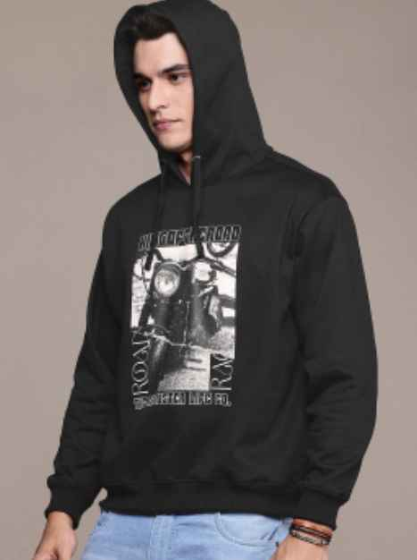 Roadster The Life Co. Printed Hooded Relaxed Fit Sweatshirt
