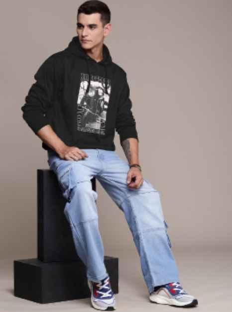 Roadster The Life Co. Printed Hooded Relaxed Fit Sweatshirt