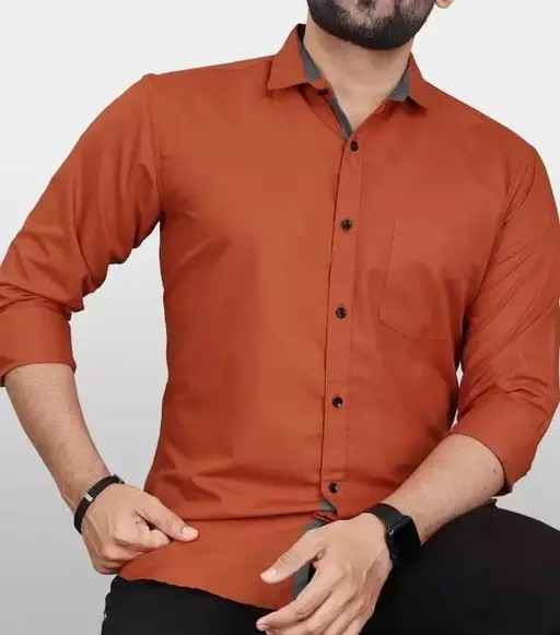 ETHNIC TRENDZ Men&#39;s Solid Regular Orange Shirt