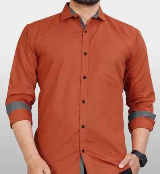 ETHNIC TRENDZ Men&#39;s Solid Regular Orange Shirt