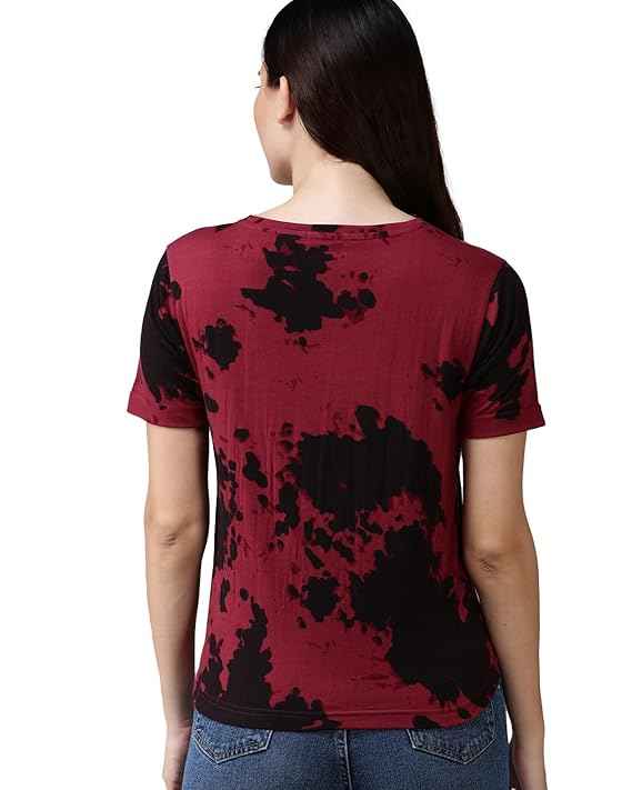 Cotton Blend Tie & Dye Round Neck Half Sleeve Regular Fit Printed T-Shirt for Women & Girls