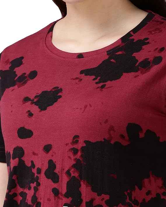Cotton Blend Tie & Dye Round Neck Half Sleeve Regular Fit Printed T-Shirt for Women & Girls