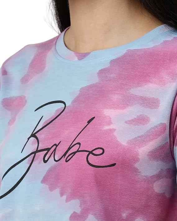 Tie-dye Stylish & Comfortable Multicolour Typographic Print Cotton Round-Neck Regular fit T-Shirt for Women & Girls