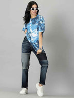Oversized Half Sleeves 100% Cotton Round Neck Tie-Dye T-Shirt for Womens/Girls
