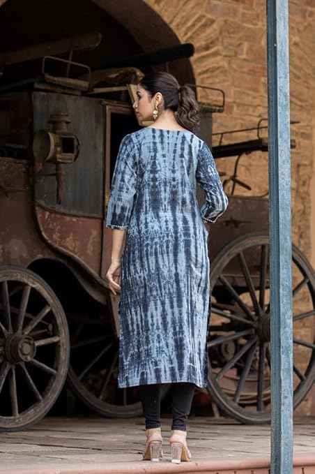 Pure Cotton Regular Fit Kurta | Stylish & Comfortable Calf Length Straight Kurta for Women and Girls | Round Neck 3/4 Sleeves Kurti for Daily and Casual Wear