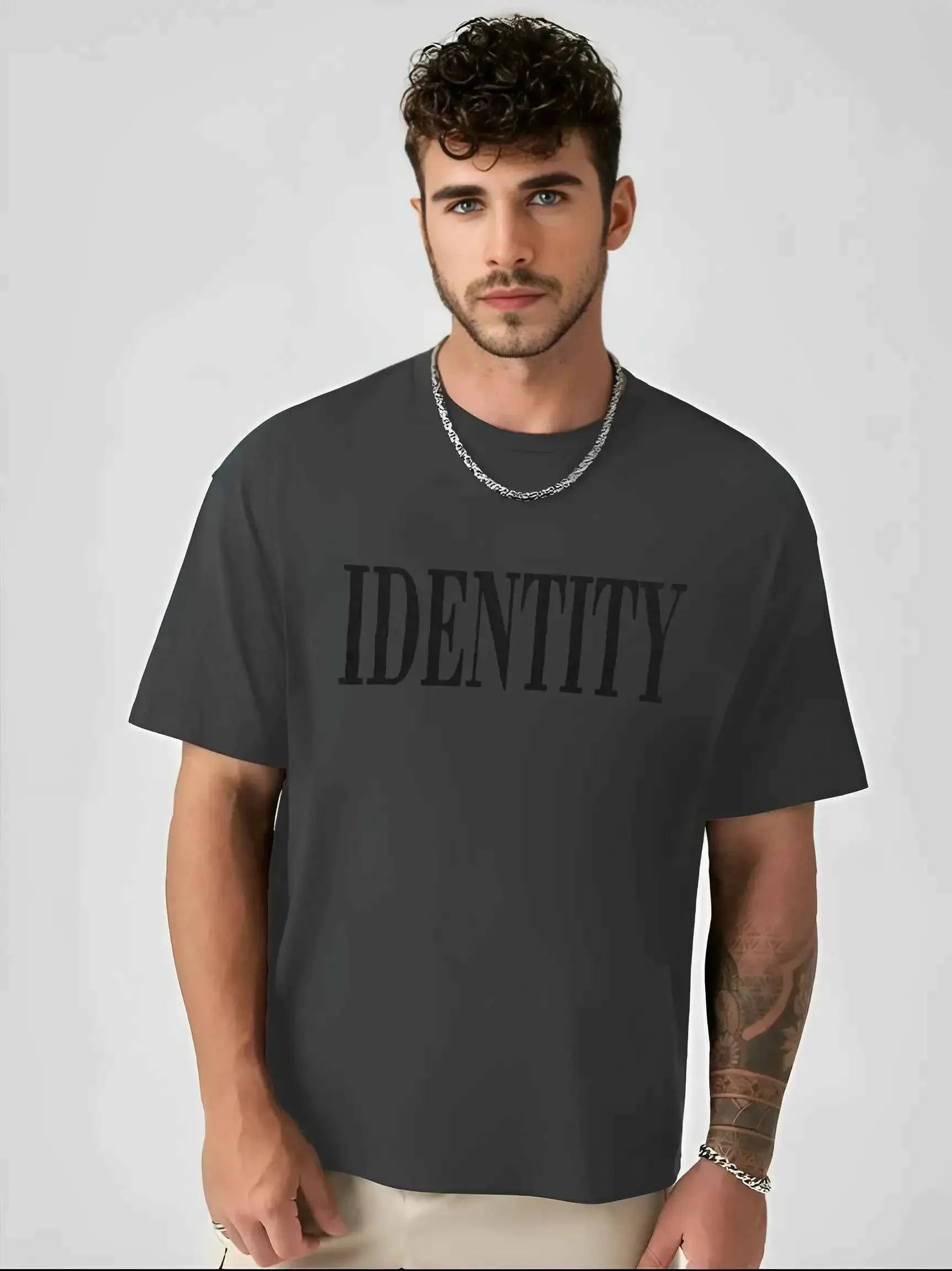 LEWEL Cotton Blend Oversized Fit Printed Half Sleeves Men&#39;s Round T-Shirt - Grey ( Pack of 1 )
