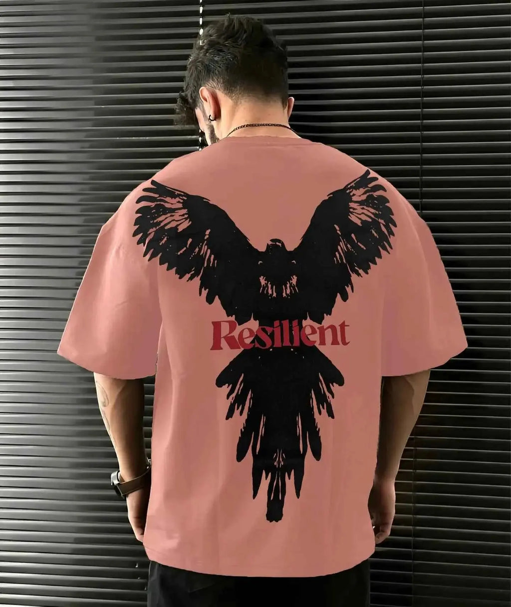 LEWEL Cotton Blend Oversized Fit Printed Half Sleeves Men&#39;s Round T-Shirt - Coral ( Pack of 1 )