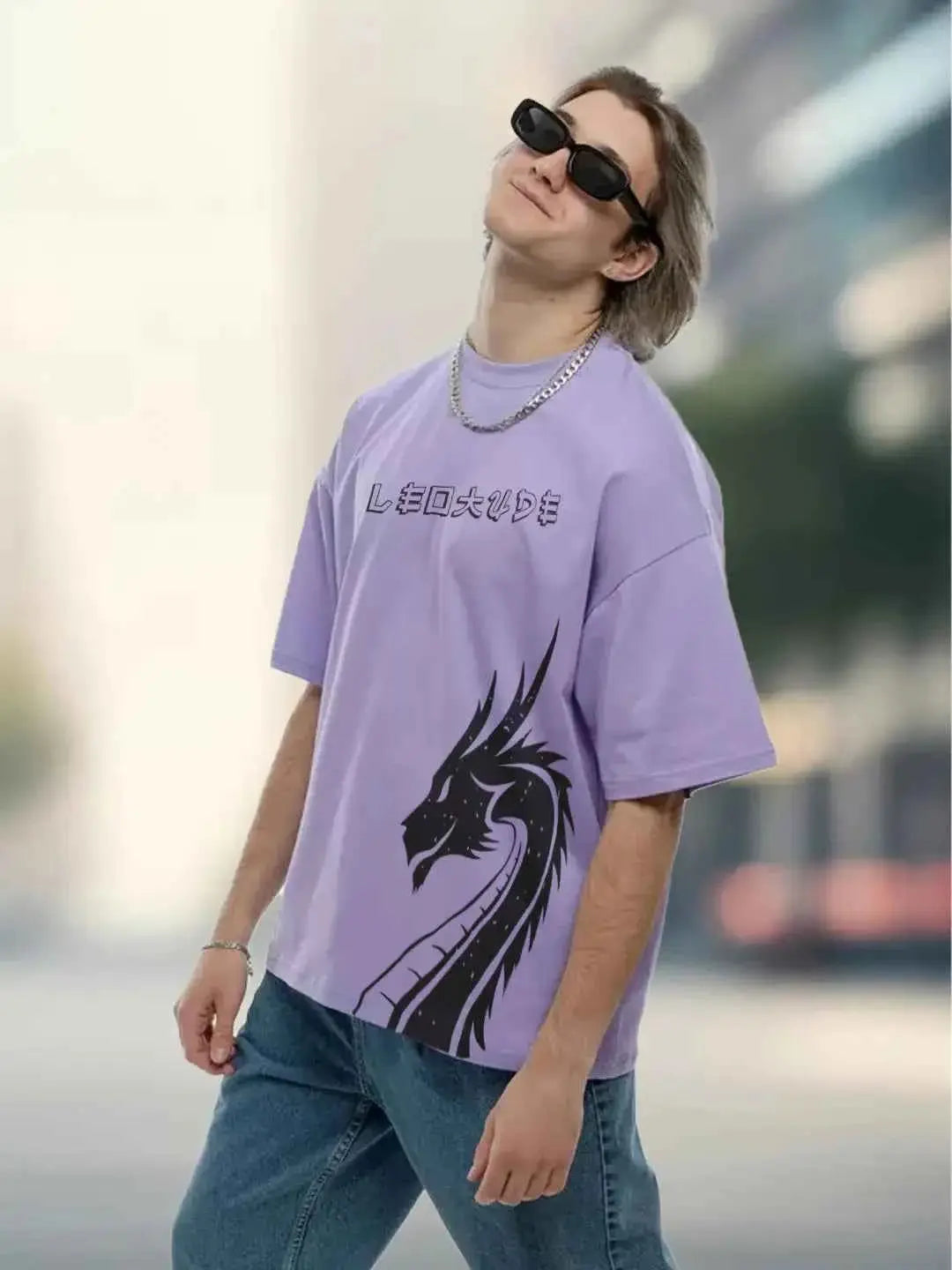 Leotude Pack of 1 Cotton Blend Oversized Fit Men&#39;s T-Shirt ( Purple )