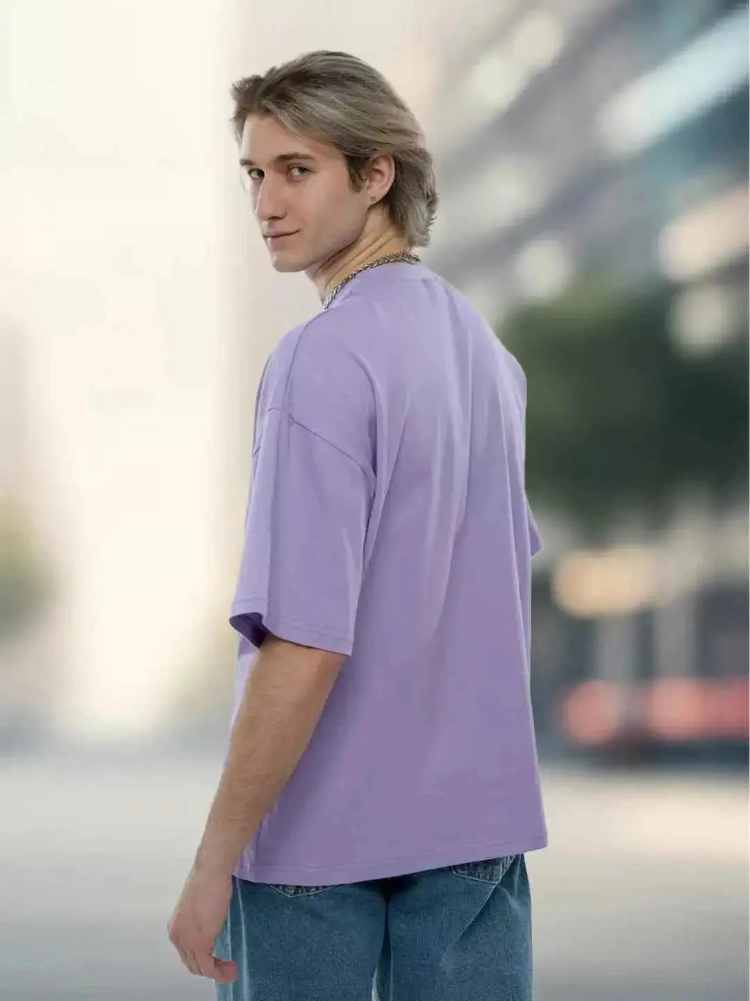 Leotude Pack of 1 Cotton Blend Oversized Fit Men&#39;s T-Shirt ( Purple )