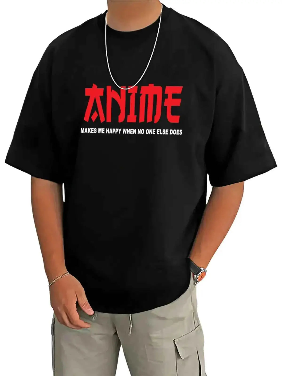 MANLINO Pack of 1 Cotton Blend Oversized Fit Men&#39;s T-Shirt ( Black )