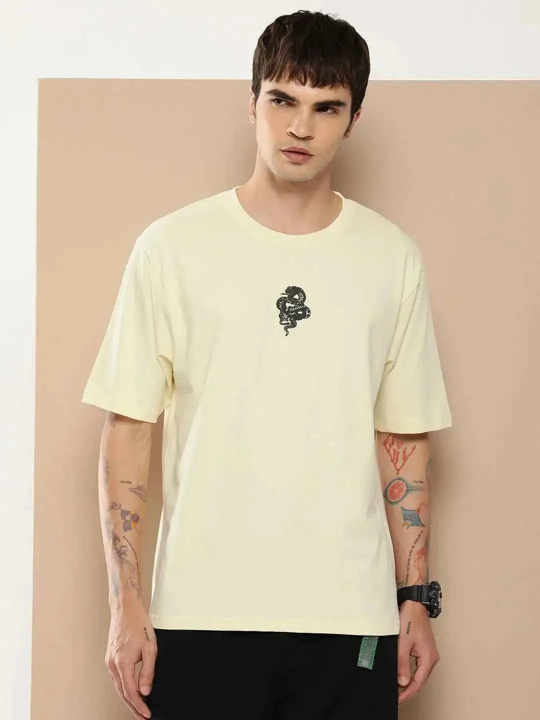Difference of Opinion Cotton Oversized Fit Printed Half Sleeves Men&#39;s T-Shirt - Off White ( Pack of 1 )